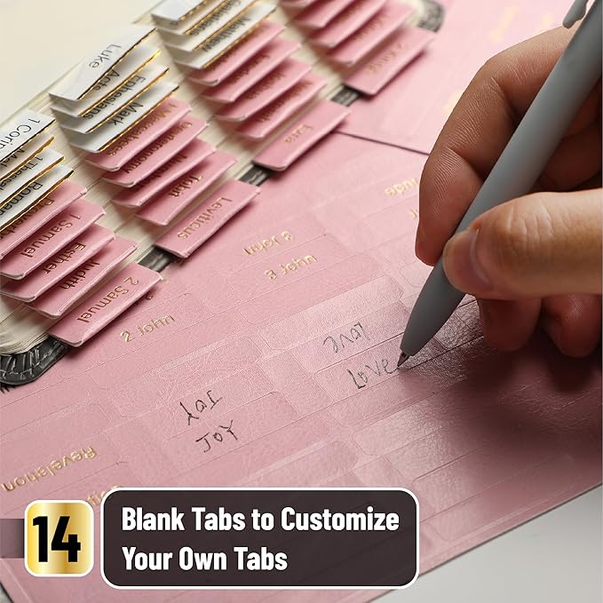 Mr. Pen- Catholic Bible Tabs for Women and Men, 160 pcs, 80 Pink Leather Bible Tabs with Gold Foil Lettering, 80 White Marble Design Paper Tabs, Easy to Read and Apply