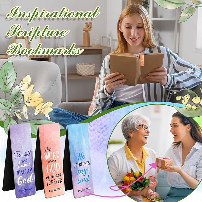 48 Pcs Magnetic Bible Bookmarks for Women Christian Gifts Bulk Watercolor Inspirational Scripture Bookmarks, She is Clothed with Strength and Dignity Faith Religious Gifts for Mom