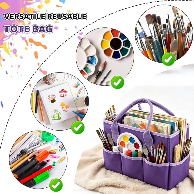 Coloring Book Storage Organizer | Foldable Multi-Compartment Coloring Book Storage with Handle,Polyester 600D,Purple