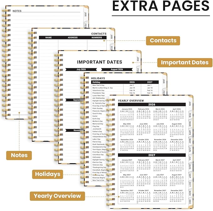 2026 Planner, Weekly and Monthly Planner for Women, January 2026 - December 2026, Hardcover 2026 Calendar Planner Book with Tabs, Inner Pocket, Spiral Bound, Perfect for Office Home School Supplies - A5 (6.3" x 8.5"), Leopard