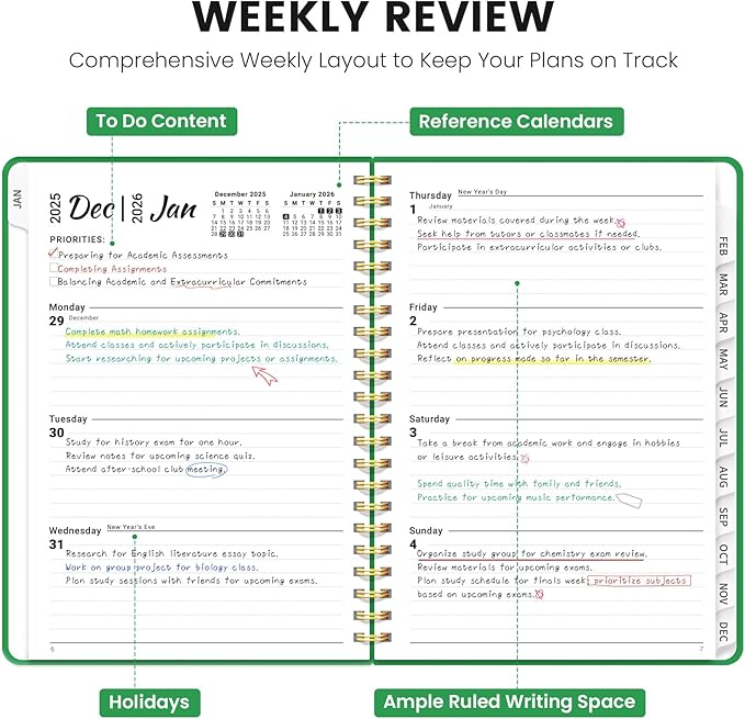 2026 Planner, Weekly and Monthly Planner for Women, January 2026 - December 2026, Hardcover 2026 Calendar Planner Book with Tabs, Inner Pocket, Spiral Bound, Perfect for Office Home School Supplies - A4 (8.5" x 11"), Racing Green
