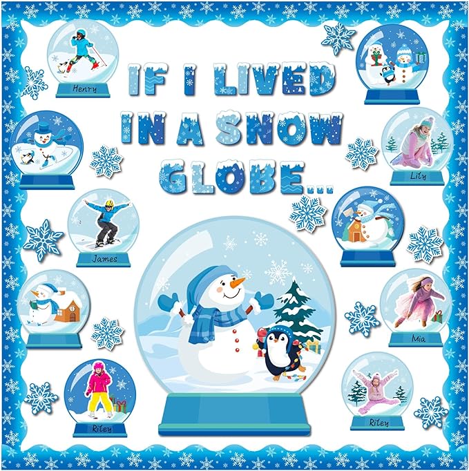 Dispowreath Winter Bulletin Board Decorations Set Winter Snow Globe Classroom Door Wall Decorations Snowman Penguin Snowflakes Cutouts for Bulletin Board Borders Christmas Classroom School Supplies
