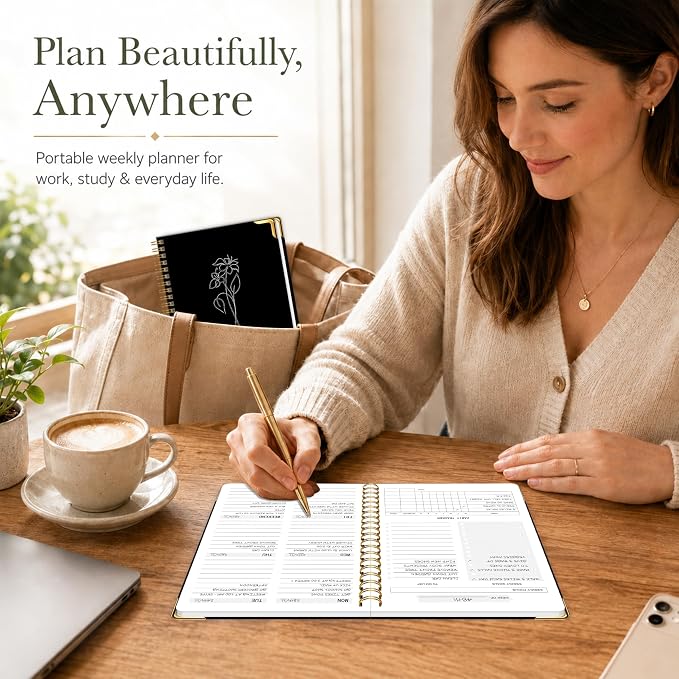 Undated Weekly Planner, Weekly To Do List Notebook with Goal & Habit Tracker Organizer, A5 Hardcover Weekly Planner for ADHD, Office School Home Supplies, Reduces Stress and Boosts Productivity - Black