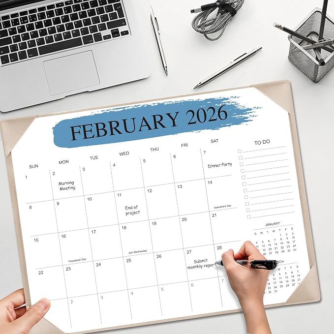 Desk Calendar 2026-2027 with Desktop Mat – 18-Month Desktop Calendar from Jan 2026–Jun 2027, for Office, School & Home Use – Large Teacher Desk Calendar 22x17 (Apricot)