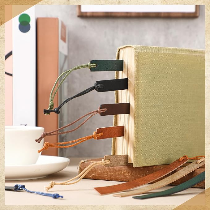 Kosiz 12 Pcs Leather Bookmarks Colorful Engravable Blank Leather Bookmarks Back to School Gifts for Men Women Teachers Students Book Lovers Reading Supplies(Vintage)