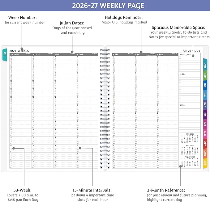Appointment Book 2026-2027 - Appointment Planner with Weekly ＆ Monthly Spread, Jul 2026 - Jun 2027, 8.5’’ x 10.5’’, Large, 15 Minute Increments, 2026-2027 Daily Planner with Pockets, Tabs, thick paper