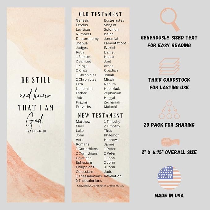 Books of The Bible Christian Bookmark - 20 Pack - Large Print - Made in USA