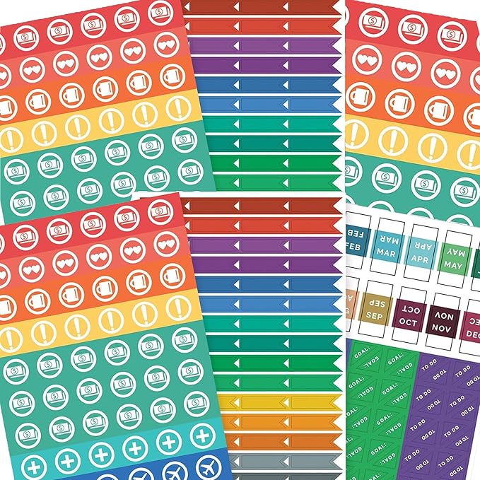 The Simple Elephant Stickers - Productivity Planner Stickers - Perfect Fit with Planners, Journals, Agendas - Variety Pack with Calendar Tabs, Events, Flags - 6 Sheets - 392 Stickers