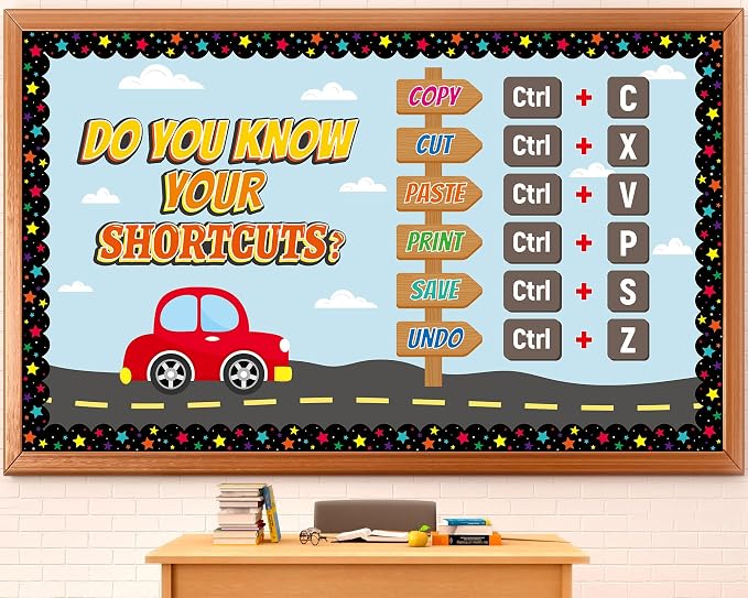 Computer Lab Bulletin Board Set Shortcuts Classroom Decorations Computer Keyboard Bulletin Board Inspirational Technology Shortcuts Car Road Cutouts for Back to School Classroom Chalkboard Wall Decor