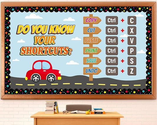 Computer Lab Bulletin Board Set Shortcuts Classroom Decorations Computer Keyboard Bulletin Board Inspirational Technology Shortcuts Car Road Cutouts for Back to School Classroom Chalkboard Wall Decor