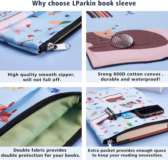 Book Sleeve for Book Lovers, Bookish Book Protector, Book Covers for Paperbacks, Washable Fabric, Book Sleeves with Zipper, Medium 11 Inch X 8.7 Inch