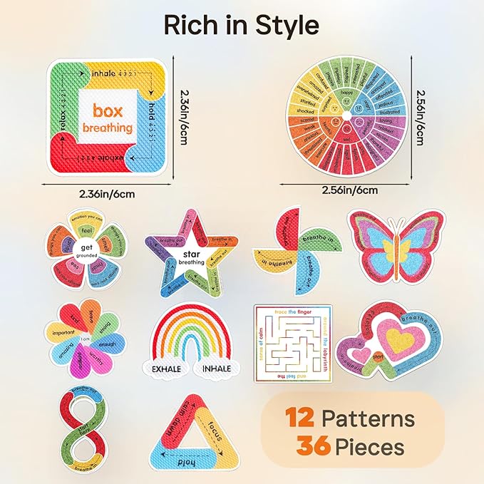 Textured Anxiety Sensory Stickers, 36PCS Tactile Mood Sensory Strips for Kids Adults, Breathing Mindfulness Fidget Sticker for Classroom Office Desk