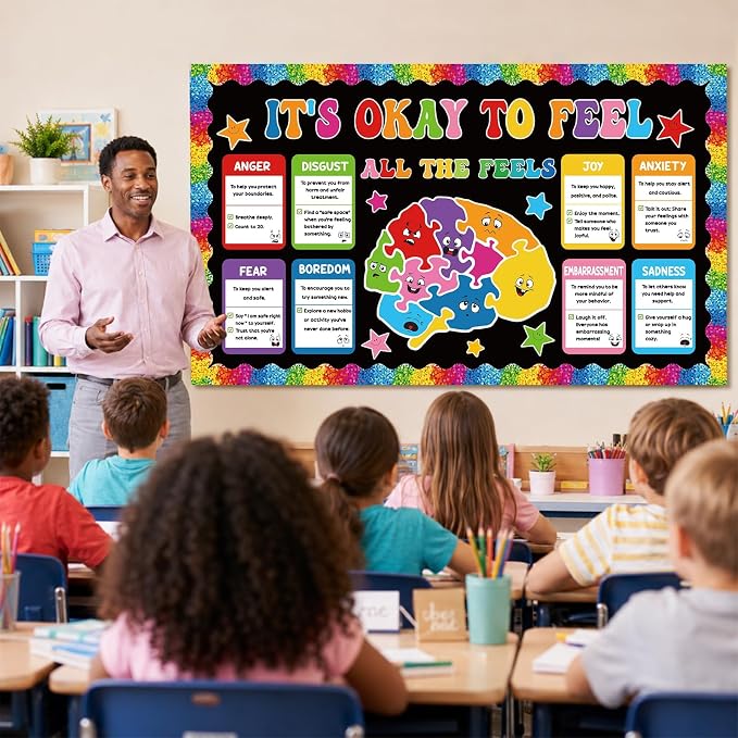 Mental Health Bulletin Board Set It's Okay to Feel Poster Classroom Decoration Back to School Puzzle Bulletin Board Mental Wellness All The Feels Paper Cutouts for Nurse Home Chalkboard Wall Decor