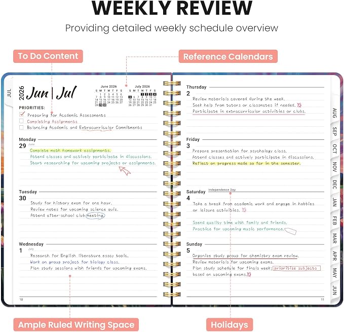 Planner 2026-2027, Monthly and Weekly Calendar Academic Planner July 2026 - June 2027, Hardcover Student Teacher Planning Agenda Book with Tabs, Perfect for Office School Supplies, A5 (6.3" x 8.5") - Radiant Pastures