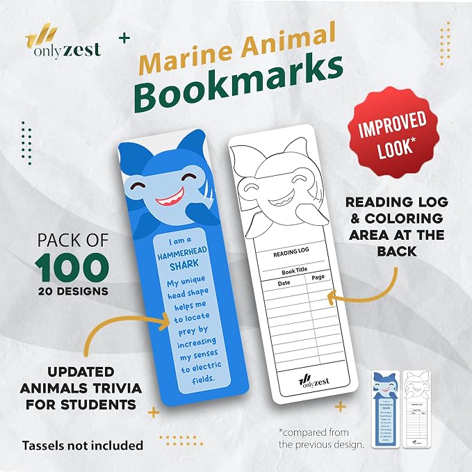 100 Pack Bookmarks for Kids, Bulk Book Marks for Reading with Cute Sea Animals Fun Facts | Classroom Rewards, Back to School Gifts for Students