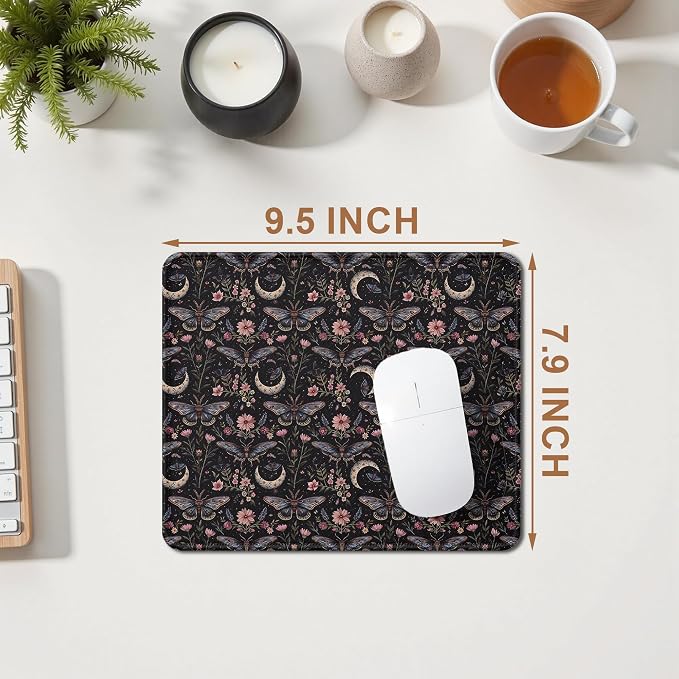 Dark Floral Butterfly Witchy Mouse Pad, Mystical Gothic Moth Mouse Pad for Home Office Computer Gaming Desk Essentials, Butterfly Gifts for Women, 9.5x7.9 Inch