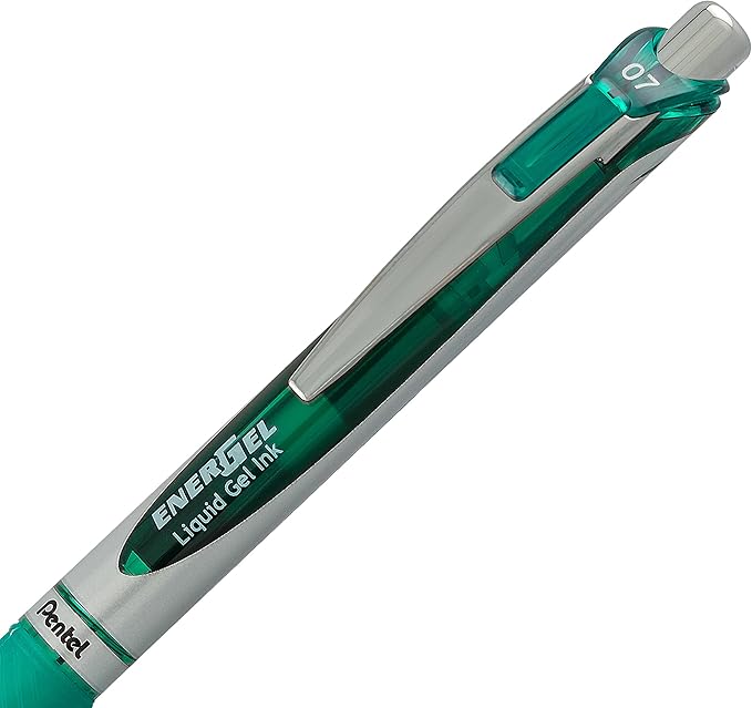 Pentel EnerGel RTX Retractable Liquid Gel Pen, (0.7mm), Medium Line, Metal Tip, Green Ink, Pack of 2 (BL77BP2D)
