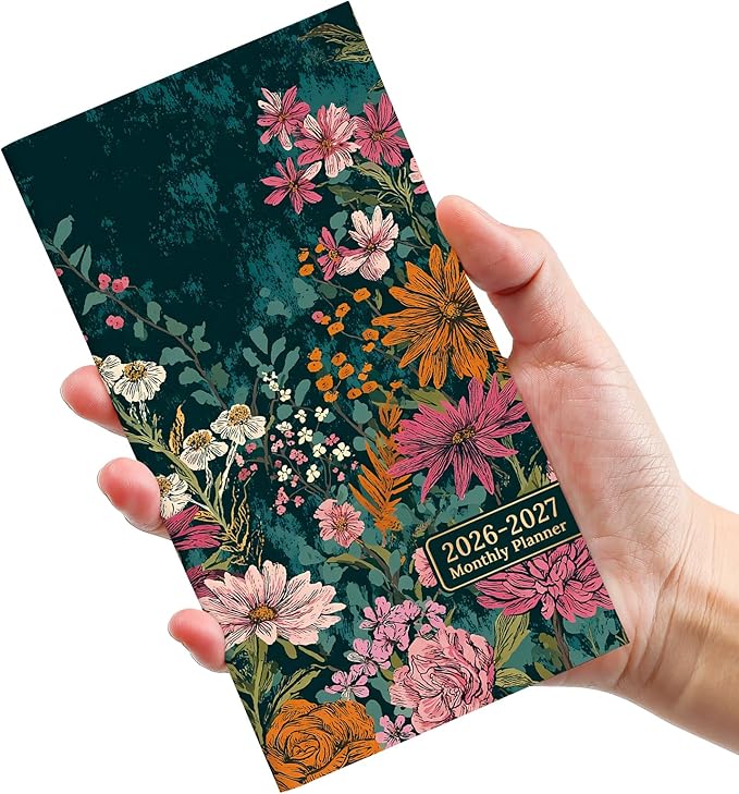 Pocket Calendar 2026-2027 for Purse, Two Year Monthly Planner Pocket Size 6.5" x 3.5", Jan 2026 - Dec 2027 Monthly Planner Small Calendar for School, Work and Home - Wildflower Reverie