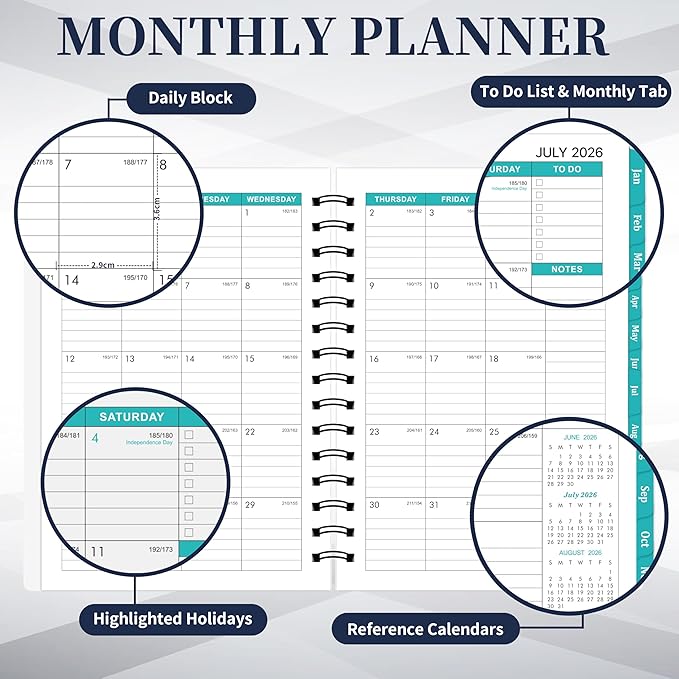 2026-2028 Monthly Planner/Calendar - 6.3" x 8.4"(A5 Size) Small Monthly Planner, Jul. 2026 - Jun. 2028, 2 Year Calendar with 24 Months,Twin-Wire Binding,Tabs, Pocket, Cardboard Cover