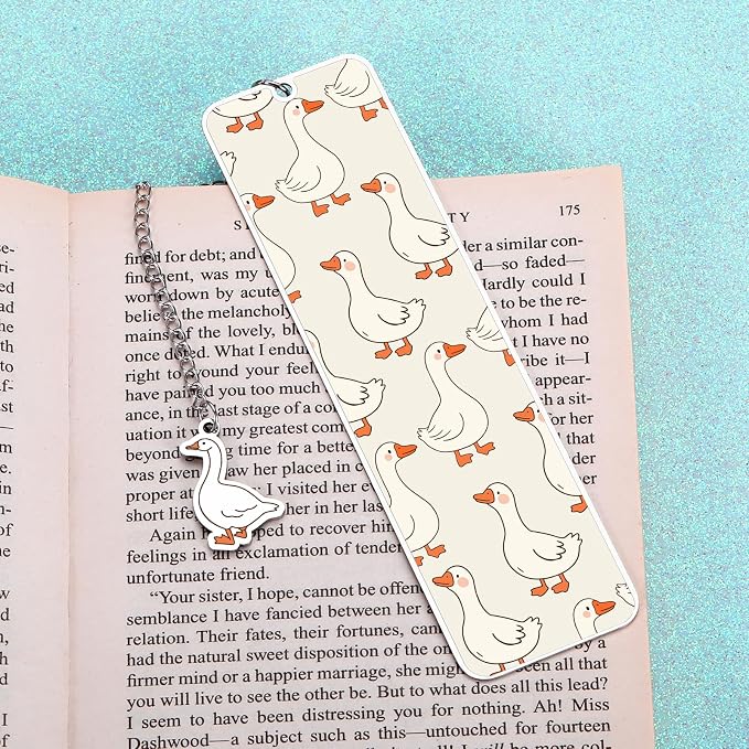 Cute Metal Bookmarks for Women Girls Kids Funny Book Lovers Gifts for Readers Book Lovers Women Book Marks for Reading Women Kids Girls Page Holders for Reading Silly Metal Beige Goose 2-Side