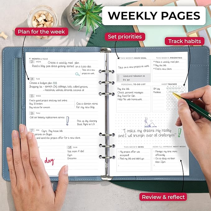 Clever Fox Weekly Planner Binder – Goal Setting Planner for Time Management & Weekly Tasks – Work & Life Organizer with To Do List & Habit Tracker – Undated, 7″ x 9″ Hardcover (Windy Blue)