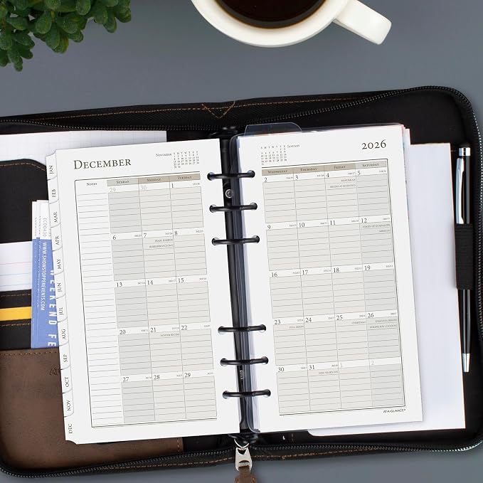 AT-A-GLANCE 2026 Planner Refill, Weekly & Monthly, 3.75" x 6.75", Portable Size 3, Loose-Leaf (471-285Y-26)