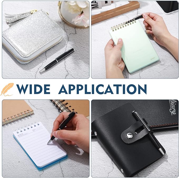 Chinco 16 Pcs Black Small Ballpoint Pen Mini Pens Bulk Metal Stainless Steel Point Pens Pack with Copper Fittings for Pockets Notebook Notepads Office School, 3 Inch