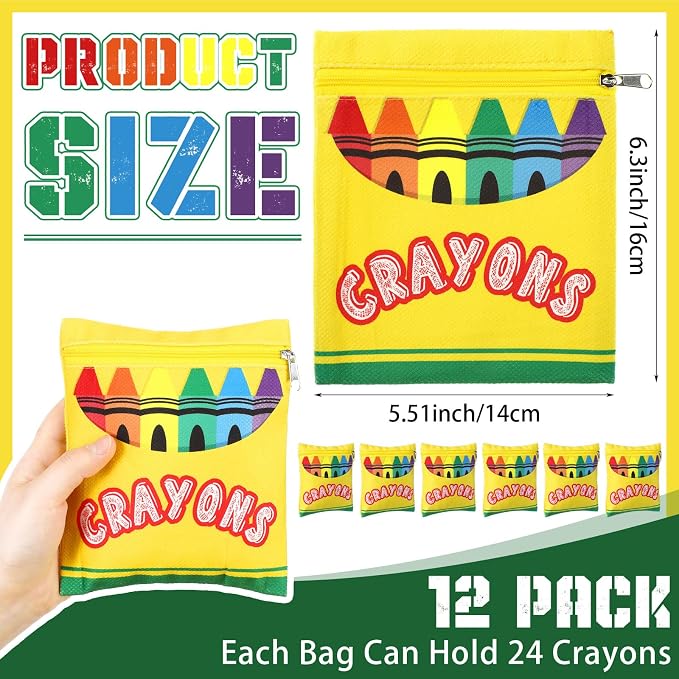 MotiMind 12 Pcs Crayon Storage Bags with Zipper for Classroom Crayon Organizer Dispenser Marker Storage Organizer for Art Supplies