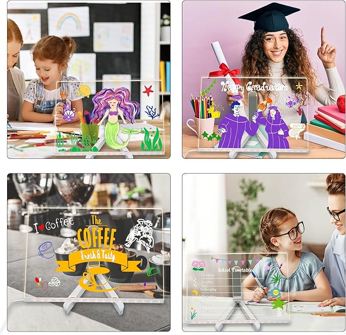 GraduationMall Acrylic Dry Erase Board with Light 11.8 X 7.9 LED Note Message Glass Board with Stand Kids Graduation Gifts for Office School Home