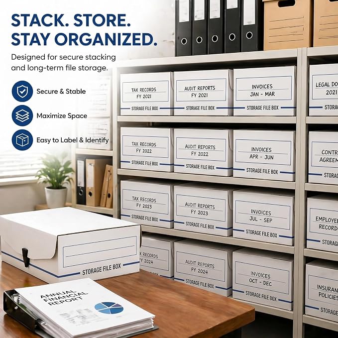 Ctosree 3 Packs Storage File Box with Snap Close, 9-1/8 x 11-3/8 x 4-3/8 Inch Secure Document Organizer Container for Receipts Letter Legal Tax Papers, Office Business Supplies