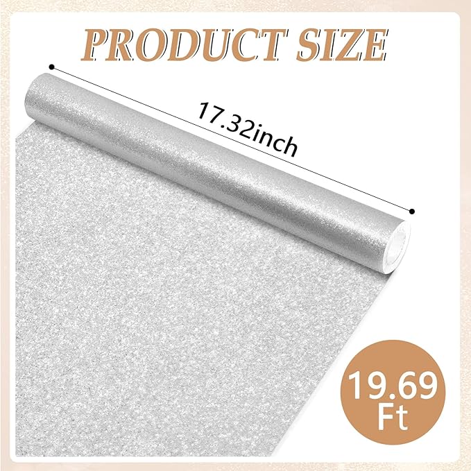 Glitter Bulletin Board Paper Roll Sparkle Wrapping Paper Bulletin Board Decor Glitter Poster Gift Wrapping DIY Art Crafts Wallpaper Background for Home Office Classroom Decor 17" x 20ft, Silver