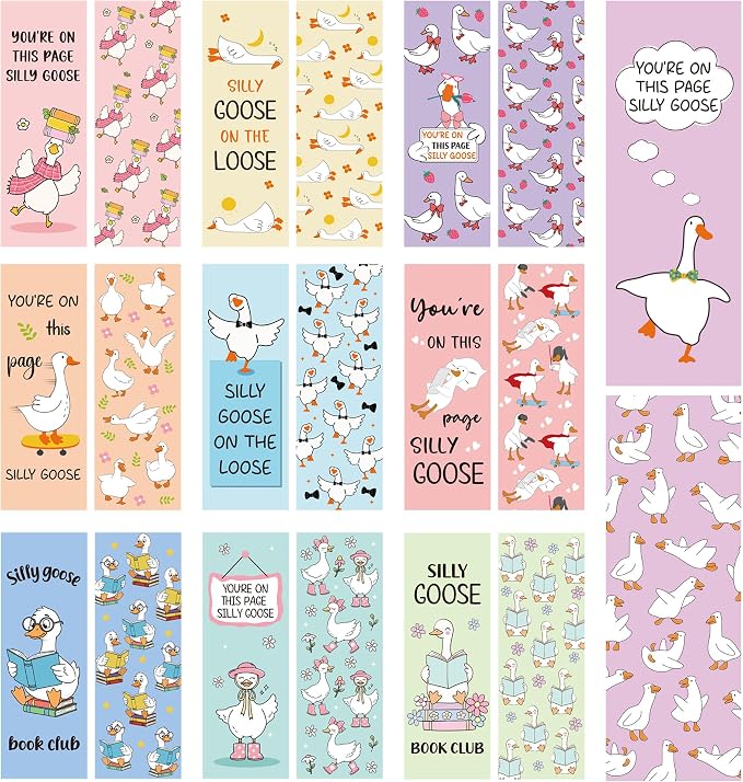 Cute Goose Bookmarks for Readers, 100 Pcs Funny Reading Bookmarks with Quotes “You’re on This Page Silly Goose”, Double-Sided Matte Coated Paper, Gifts for Women Men Students Book Lovers