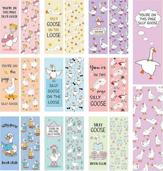 Cute Goose Bookmarks for Readers, 100 Pcs Funny Reading Bookmarks with Quotes “You’re on This Page Silly Goose”, Double-Sided Matte Coated Paper, Gifts for Women Men Students Book Lovers