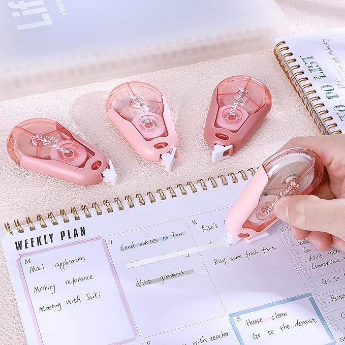 Temiary 5Pcs White Correction Tapes, Cute White Pull Out Tape for Instant Correction, Aesthetic Correction Tape for Writing, Easy to Use Applicator for School Students Office Supplies (Pink)