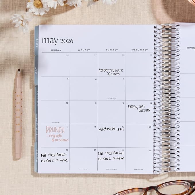 7x9 Coiled Life Planner (January 2026 - December 2026) - Hexagon classic cover, horizontal layout, Minimal theme, platinum coil