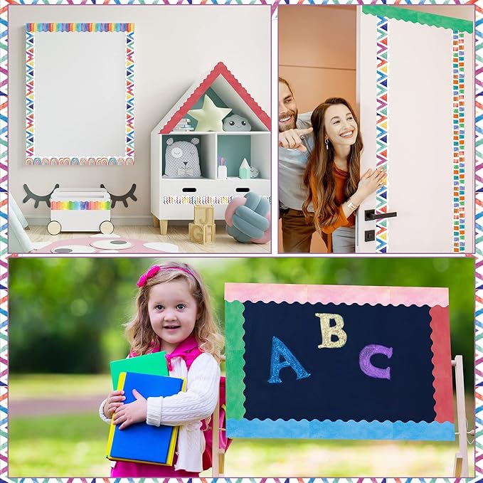240 Pcs 236ft Holiday Bulletin Board Borders Colorful Rainbow Scalloped Border Trim Bulk Bulletin Decor for Classroom Back to School Decor(Watercolor Style)