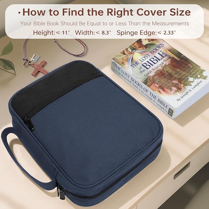 Bible Cover for Men Bible Book Cover Canvas Carrying Case Book Protector Case Large Bible Cover with Durable Handle Bible Study Supplies Accessories Christian Gifts (Blue, Large)