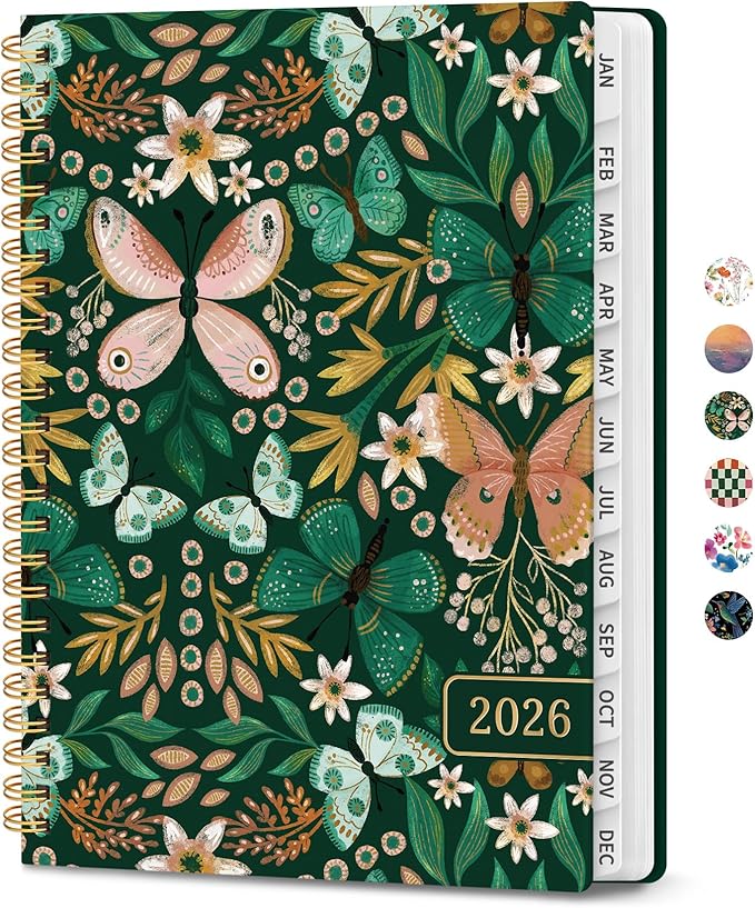 2026 Planner, Weekly and Monthly Calendar Planner for Women, Jan 2026 - Dec 2026, Hardcover Planning Agenda book with Tabs, Spiral Bound, Inner Pocket, Perfect for School Office Supplies, 6.3" x 8.5" - Butterfly