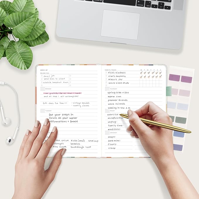 And Per Se Undated Weekly Planner 2026, A5 size Leather Hardcover Planner with Goals & Habit Tracker – ADHD Planner & Productivity Journal (Colorful Stripes)