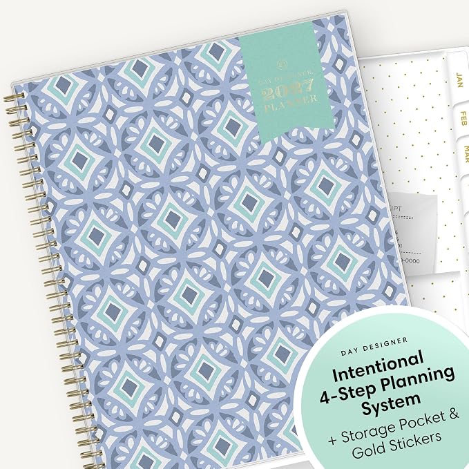 Blue Sky Day Designer 2027 Weekly and Monthly Planner Calendar, January 2027 - December 2027, 8.5" x 11", Flexible Cover, Durable Twin Wire Binding, Storage Pocket, Includes Stickers, Tile