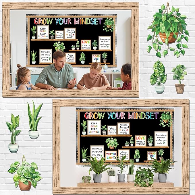 Greenery Potted Plant Bulletin Board Decorations Set Positive Eucalyptus Classroom Grow Your Mindset Inspirational Cutouts for Back to School Chalkboard Party Supplies School Home Office Wall Decor