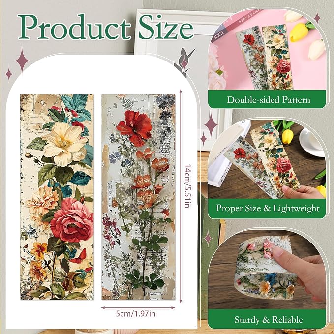 Vintage Floral Bookmarks Gifts - 120 Pcs Retro Flower Bookmark Paper Double-Sided Reading Page Markers Clips Book Mark for Women Men Office Home Book Lovers Bookworm Party Supplies
