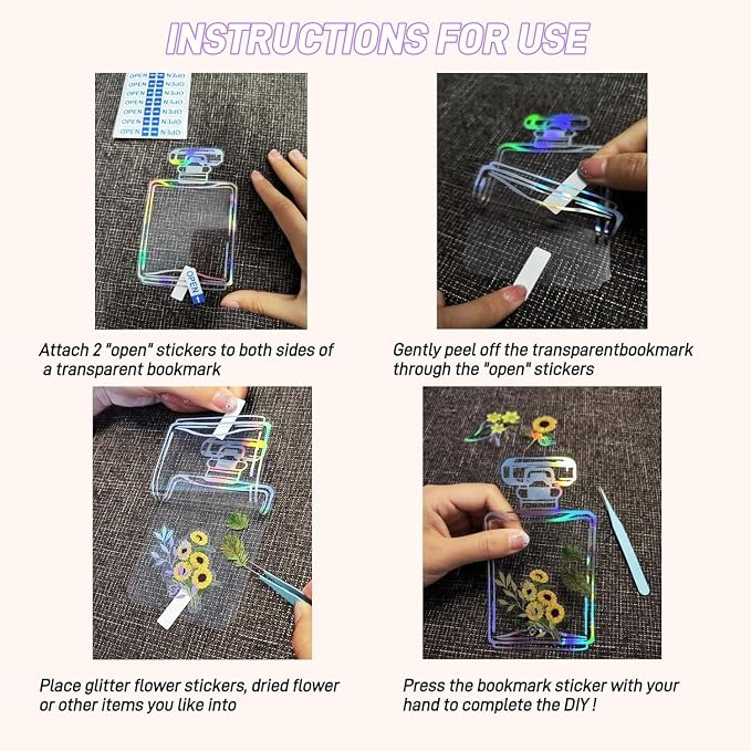 20PC Large Size Coloful Bookmark, Flower Page Clips Bookmarks, Children Gifts Handmade DIY Transparent Beautiful Flower Page, Glass Bottle Wishing Bottle Stickerr