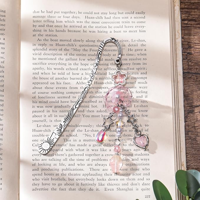 Cute Jellyfishs Metal Bookmark - Charm Pink Book Mark Unique Y2k Beads Aesthetic Page Marker Funny Gift for Reading Lovers Women Girls Booworms Accessories Birthday Student Teachers School