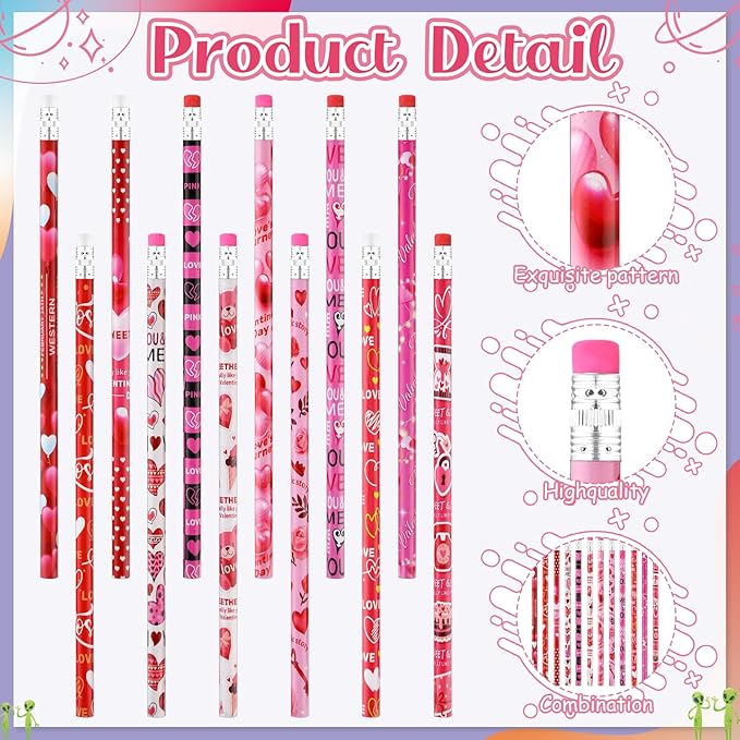 Tinlade 24 Sets Space Theme Valentines Gift Sets Space Theme Pencil Eraser Valentine's Card with You Are Outta This World Heart Pencil Bulks Party Gift for School Office Exchange Party Favors Supplies