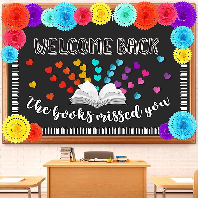 Qilery 83 Pcs Bulletin Board Set Welcome Back the Books Missed You Bulletin Board Decoration Cutout Back to School Classroom Decoration for Home School Library(Book)