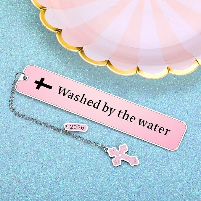 Baptism Gifts for Girl Women Adults Pink Bible Bookmark Christening Baptism Gifts for Girls Women Adult Boys Teens,Confirmation First Communion Bookmark,Christening Baptism Bookmark for Women Girls