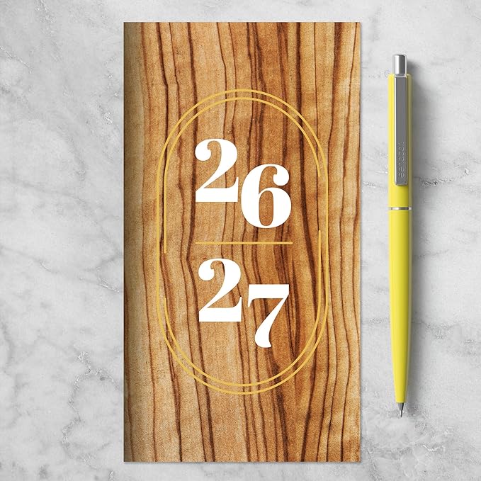 TF Publishing 2026-2027 Classic Oak Small Monthly Pocket Planner with 2 Page Large Calendar Grid and Lined Notes Section - 2 Year Pocket Calendar 2026-2027 Perfect for Purse - 3.5in x 6.5in