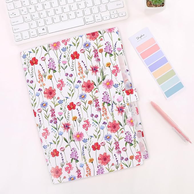SKYDUE Accordion File Organizer, Floral Expanding File Folders with 5 Pockets, Cute Document Organizer for Paper Bills Receipt Storage, School Office & Hospital Supplies Letter/A4 Size White