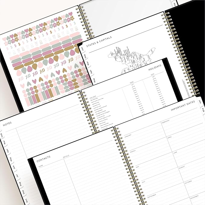 Blue Sky Ashley G 2026 Weekly and Monthly Planner Calendar, January 2026 - December 2026, 8.5" x 11", Flexible Cover, Durable Twin Wire Binding, Laminated Tabs, Pocket & Stickers, Sweetheart Black